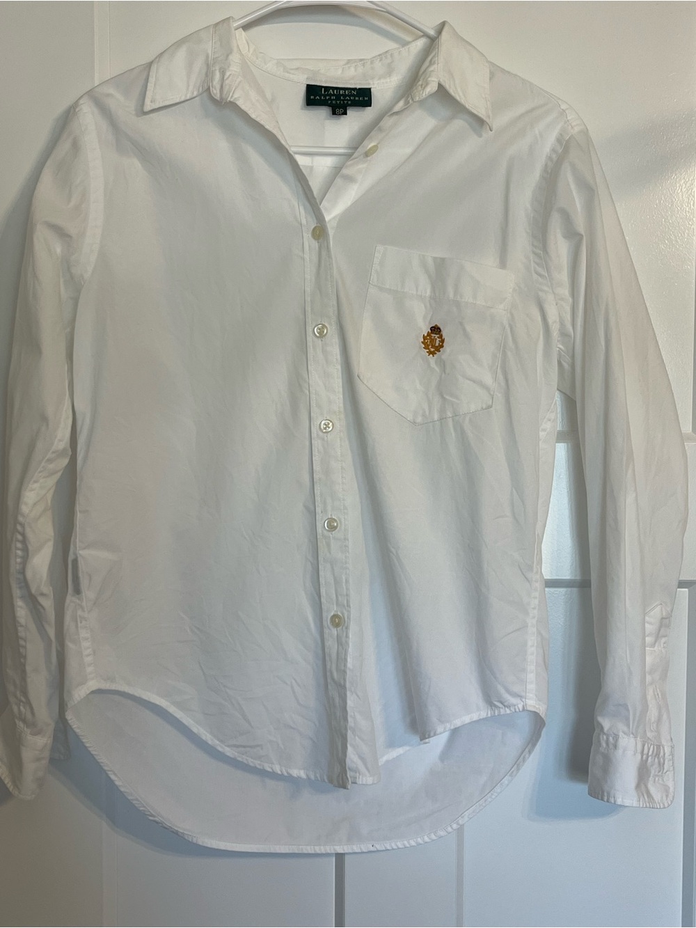 VTG 90s, Y2K Lauren Ralph Lauren Embroidered Crest Poplin Shirt in White